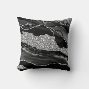 Zwart Zilver Glitter Luxe Agate Geode Kussen