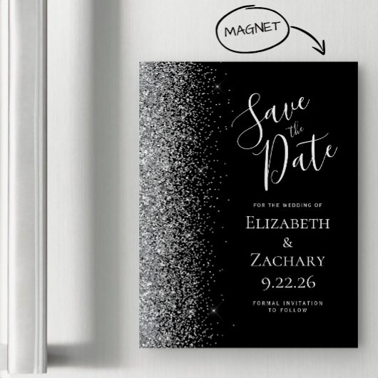 Zwart Zilver Glitter Magnetische Save the Date