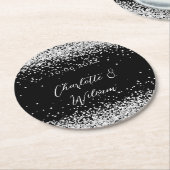 Zwart zilver glitter script bruiloft ronde kartonnen onderzetter (Gebogen)
