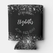 Zwart zilver glitter script verjaardag blikjeskoeler (Achterkant)