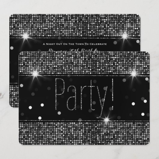 Zwart & Zilver Glitter Sparkle Party Lights Kaart (Voorkant / Achterkant)