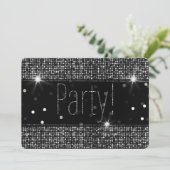Zwart & Zilver Glitter Sparkle Party Lights Kaart (Staand voorkant)
