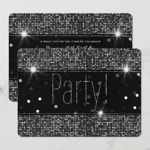 Zwart & Zilver Glitter Sparkle Party Lights Kaart