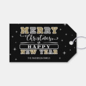 Zwart Zilver & Goud Vrolijk Kerstfeest Gelukkig Ni Cadeaulabel (Voorkant (Horizontaal))