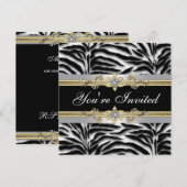 Zwart Zilver Goud Zebra All Occasion Party Kaart (Voorkant / Achterkant)