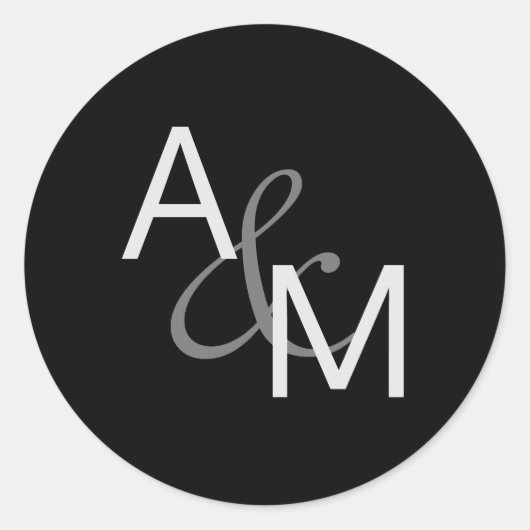 Zwart Zilver Grijs Monogram Envelop Afdichtingen Ronde Sticker (Voorkant)