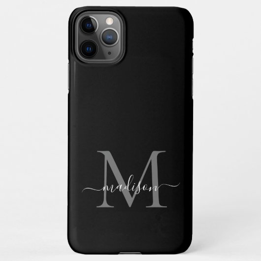 Zwart Zilver Grijs Monogram Vrouwelijk Script Naam iPhone Hoesje (Achterkant)