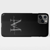 Zwart Zilver Grijs Monogram Vrouwelijk Script Naam iPhone Hoesje (Achterkant horizontaal)