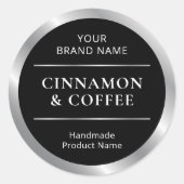 Zwart & Zilver Handgemaakte Product Scent Naam Ronde Sticker (Voorkant)