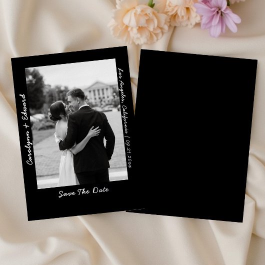 Zwart Zilver Handgeschreven bruiloft Save the Date Folie Uitnodiging