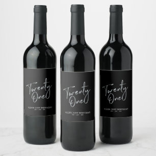 Zwart & Zilver Lettertype 21e Verjaardagsfeestje Wijn Etiket