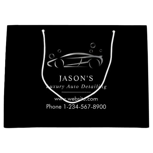 Zwart & Zilver Luxe Auto Detailing Auto Reiniging Groot Cadeauzakje (Voorkant)