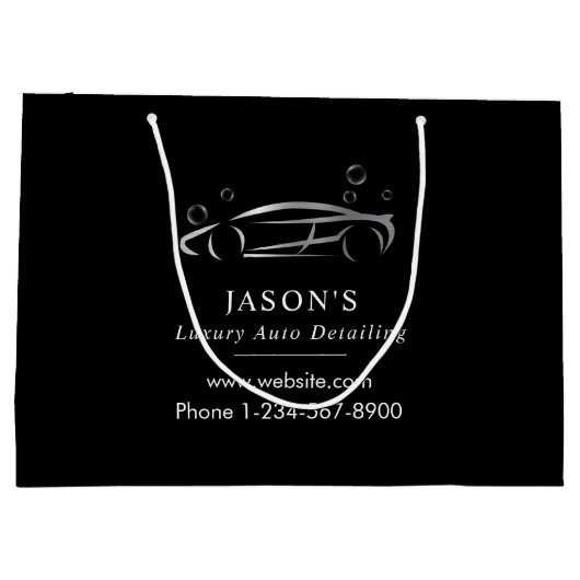 Zwart & Zilver Luxe Auto Detailing Auto Reiniging Groot Cadeauzakje (Achterkant)