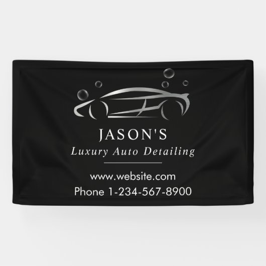 Zwart & Zilver Luxe Auto Detailing Auto Reiniging Spandoek (Horizontaal)