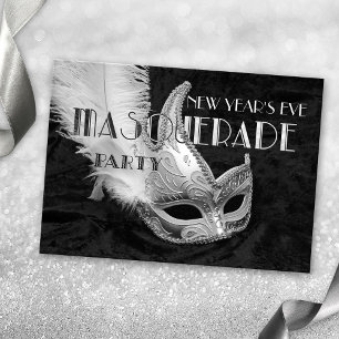 Zwart Zilver Masquerade Ball Party Uitnodiging