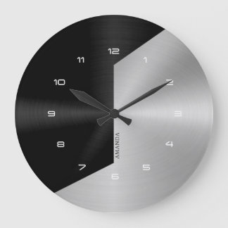 Zwart & zilver Modern Metallic Geometric Design 2 Grote Klok