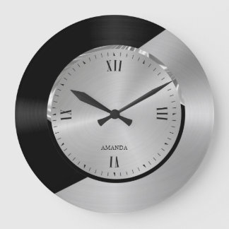 Zwart & zilver Modern metallisch geometrisch ontwe Grote Klok