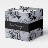 Zwart & Zilver Muziek Treble Clef Tree Cube Box Bedankdoosjes (Voorkant Zijde)