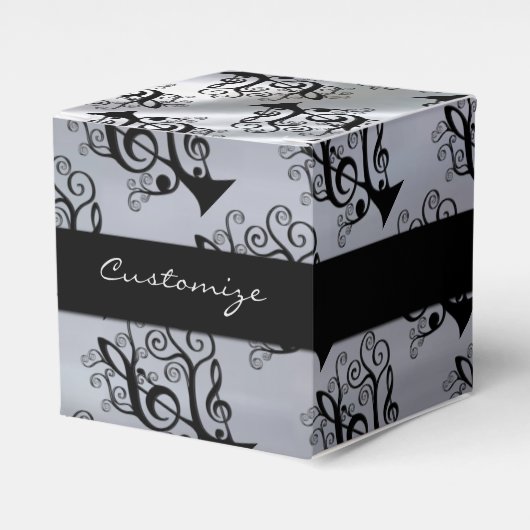 Zwart & Zilver Muziek Treble Clef Tree Cube Box Bedankdoosjes (Voorkant Zijde)