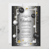 Zwart Zilver Ornament Zakelijk Kerstdiner Kaart (Voorkant)