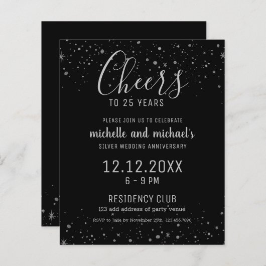Zwart zilver proost op 25e bruiloft Jubileum (Voorkant / Achterkant)