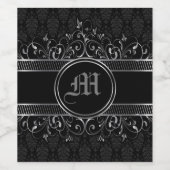 Zwart & Zilver Sierlijk Gotisch Monogram Wijn Etiket (Enkel label)