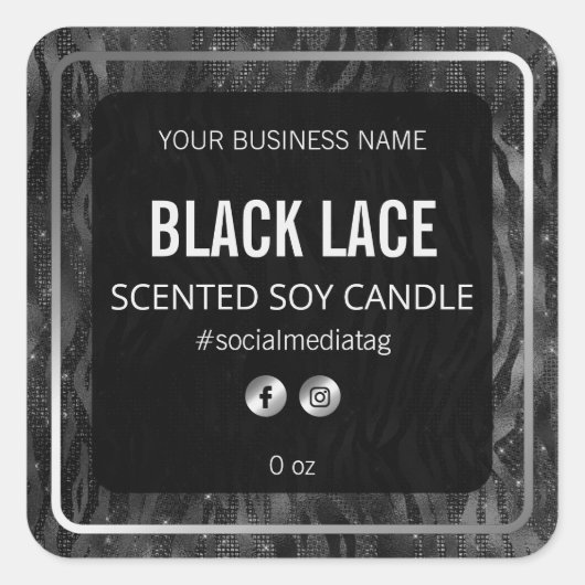 Zwart Zilver Sparkle Zebra Print Productlabels Vierkante Sticker (Voorkant)