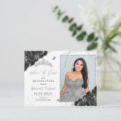 Zwart & Zilver Tiara Quinceañera Foto Briefkaart (Staand voorkant)