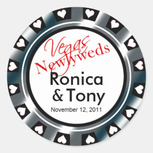 Zwart & Zilver Vegas Passen getrouwd Casino Chip Ronde Sticker