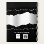 Zwart zilveren agaat marmeren glitter naam script planner (Achterkant)