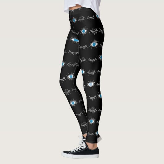 Zwart & Zilveren Blauw Evil Eye Wimpers Nazar Mati Leggings (Links)