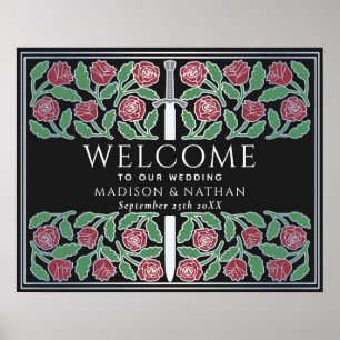 Zwart Zilveren Bloemen Koninklijk Trouw Welkom Bor Poster