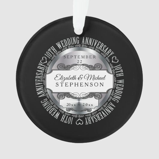 Zwart Zilveren Foto 10e bruiloft Jubileum Ornament (voorkant)
