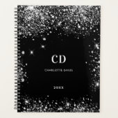 Zwart zilveren glitter monogram initialen 2025 planner (Voorkant)