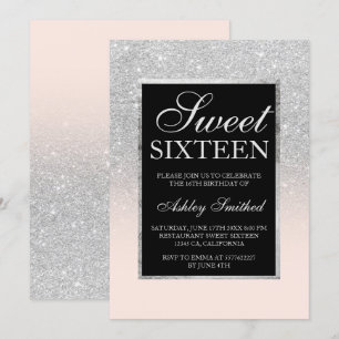 zwart zilveren glitter roze elegante chique Sweet Kaart