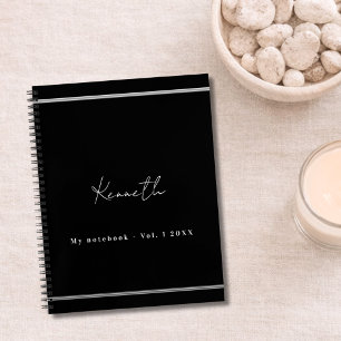 Zwart zilveren naam script minimalistisch notitieboek