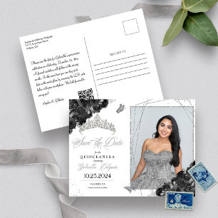 Zwart & Zilveren Tiara Quinceañera Foto Ansichtkaa Briefkaart