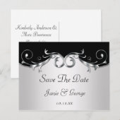 zwart-zilveren wervelingen redden de datum aankondigingskaart (Voorkant / Achterkant)