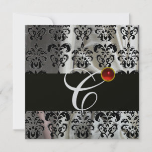 ZWART ZILVEREN ZIJDE DAMASTEN STOF MONOGRAM RODE KAART