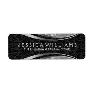 Zwart & Zilvergrijs Bloemen Damasks Etiket