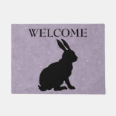 Zwart Zittend Konijn Silhouet Marmered Paarse Deurmat (Voorkant)