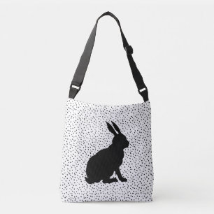 Zwart Zittend Konijn Silhouet Polka stippen wit Crossbody Tas