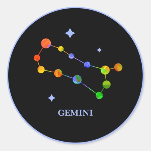 Zwart Zodiac Gemini Regenboog Sticker (Voorkant)