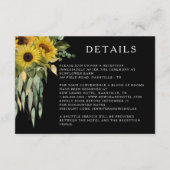 Zwart Zonnebloem bruiloft details Informatiekaartje (Voorkant)