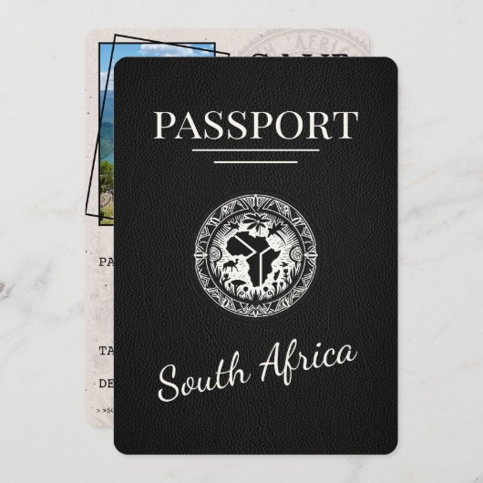 Zwart Zuid-Afrika paspoort Save The Date (Voorkant / Achterkant)