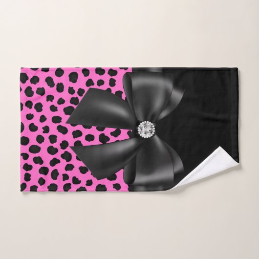 Zwart zwart bow-roze luipaard-zwart bad handdoek (Handdoek)