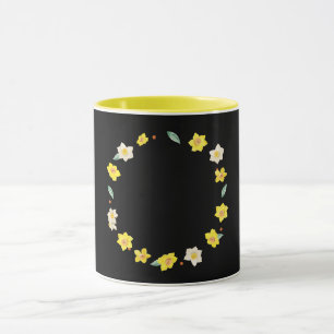 Zwart-zwart met gele bloemen, mok