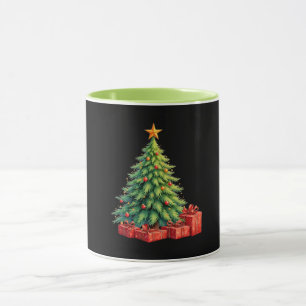 Zwart-zwart met groene kerstboom, mok