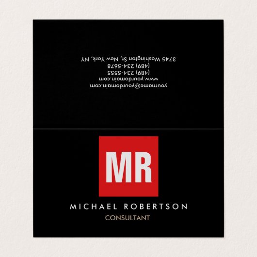 Zwart zwart monogram uniek visitekaartjes (Buitenkant ongevouwen)