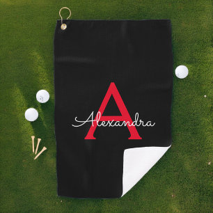 Zwart zwart script meisjesmonogram naam golfhanddoek